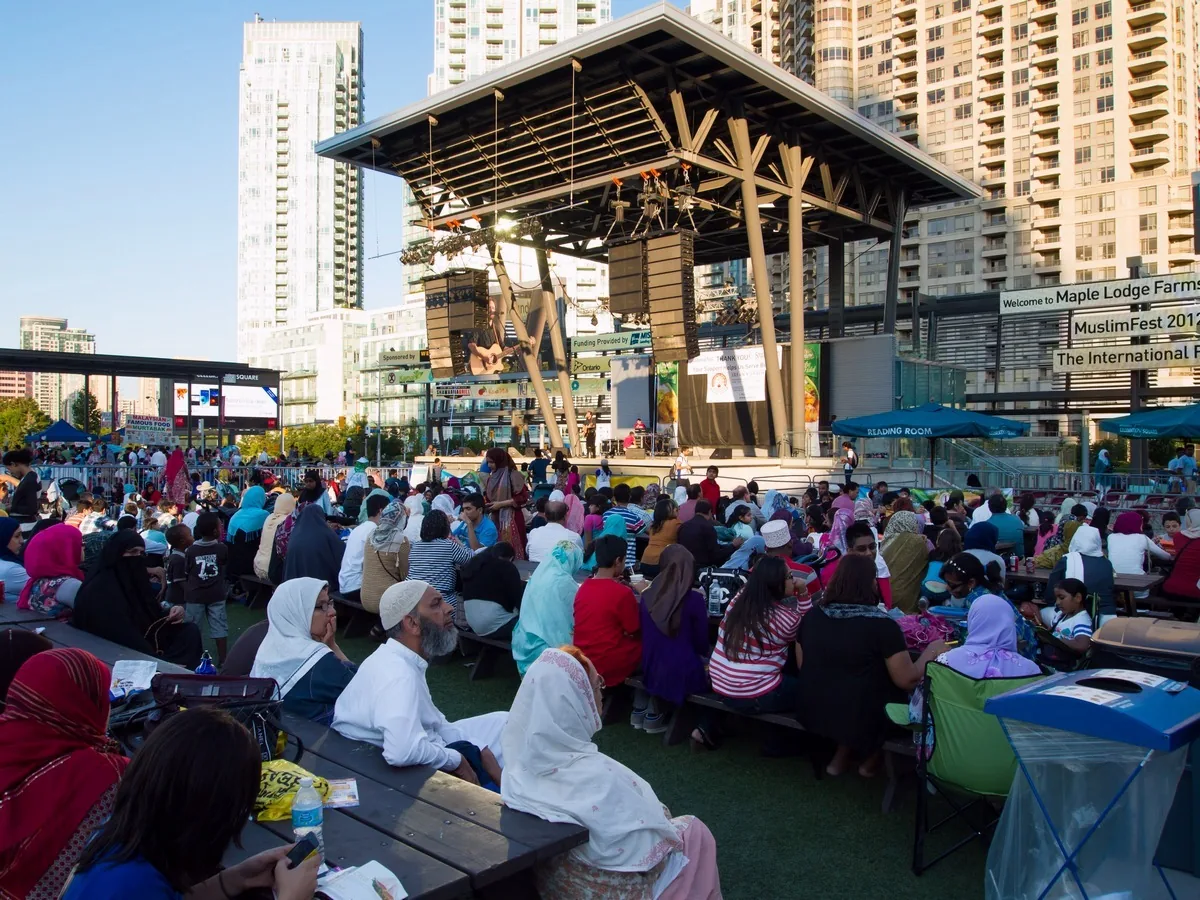 A crowd gathered at a real North American Muslim community festival